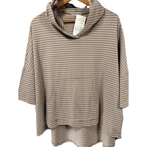 Iridium Apparel Striped Hooded Poncho Top Sz LG NWT Cotton Lycra Coastal Boho OS